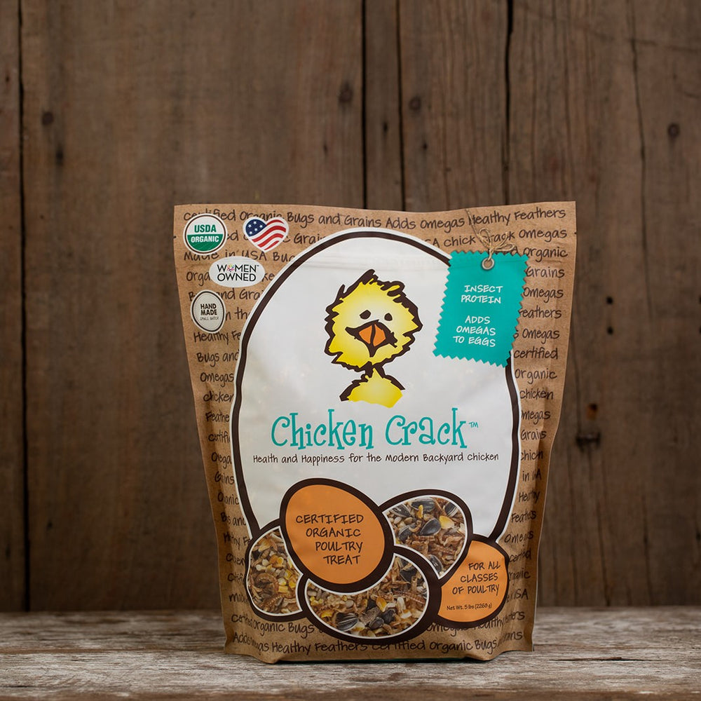 5 lb bag of Chicken Crack Certified organic chicken treats. Organic Treats for Chickens treats, supplements, herbal nesting box blend, + poultry care. Est 2009 with Dawn Sonoma County, California, USA. TFC.