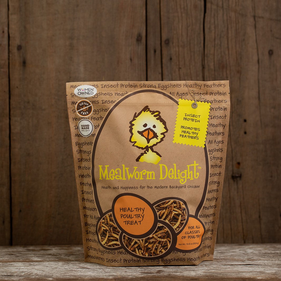 Bag of Mealworm Delight. Treats for Chickens treats, supplements, herbal nesting box blend, + poultry care. Backyard Chicken Parents flock to Treats for Chickens to treat their pet chickens + poultry. Est 2009 by Dawn in Sonoma County, California, USA. TFC.